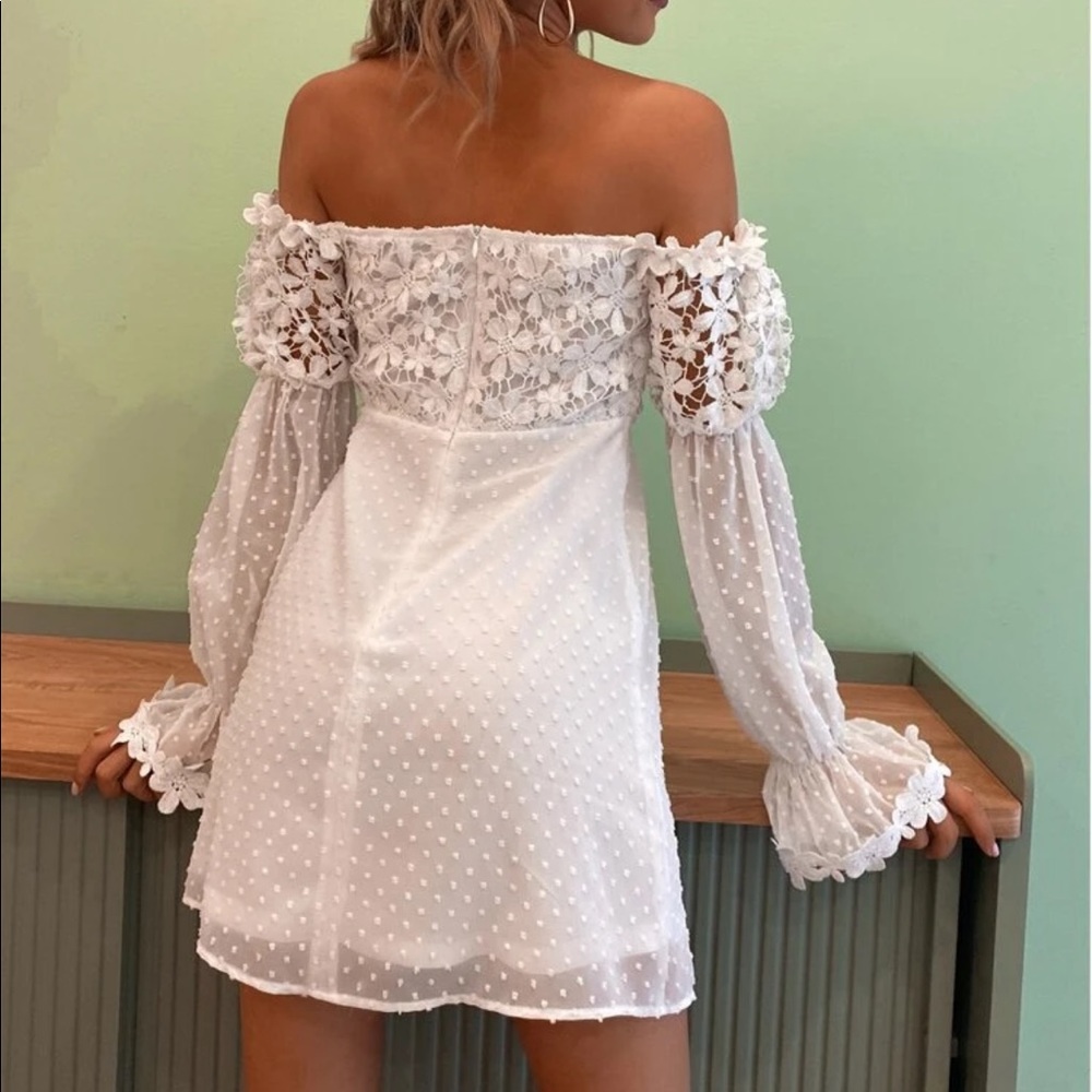 Off the shoulder floral crochet dress boho white - Picture 3 of 3
